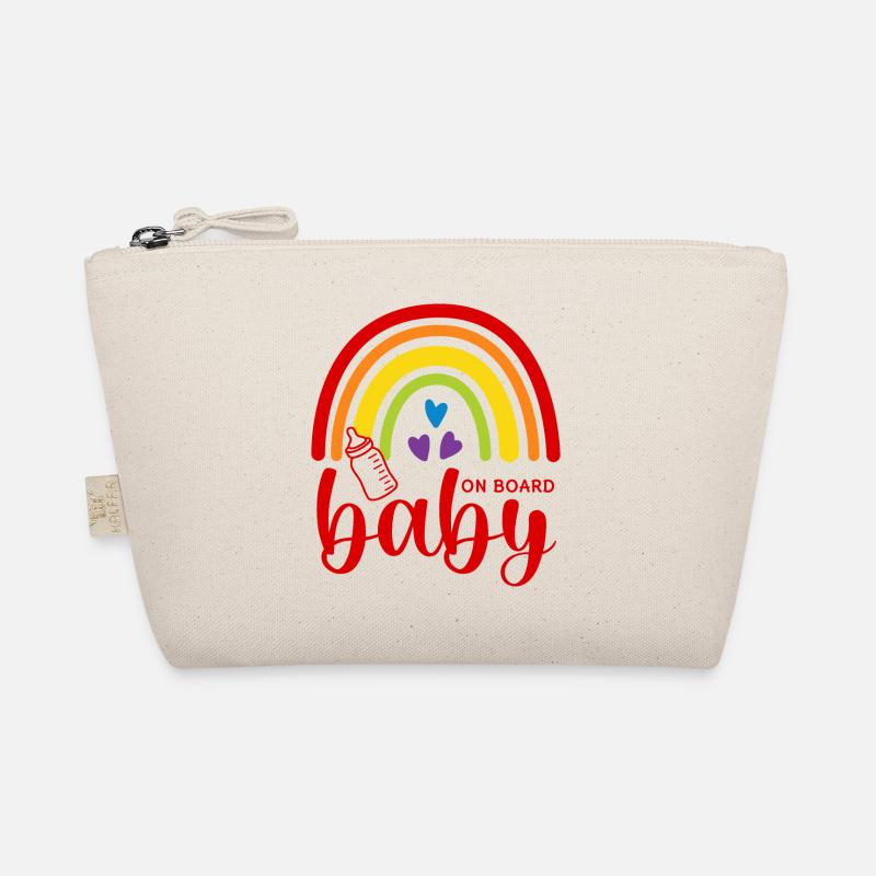 Boho Regenbogen Herzen Babyflasche Baby on Board - Bio-Täschchen - Natur