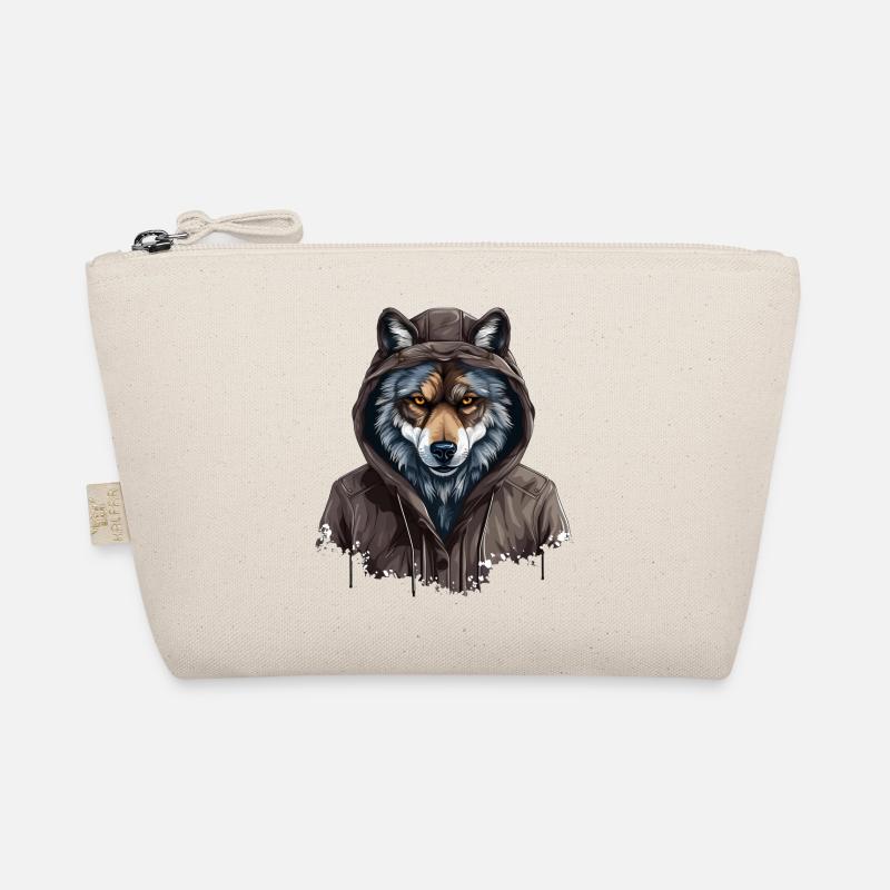 Grauer Wolf im Streetstyle | Wolfsliebhaber - Bio-Täschchen - Natur