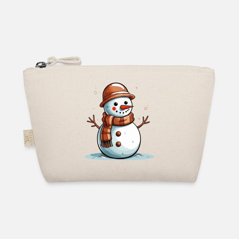 Schneemann mit braunem Schal - Bio-Täschchen - Natur