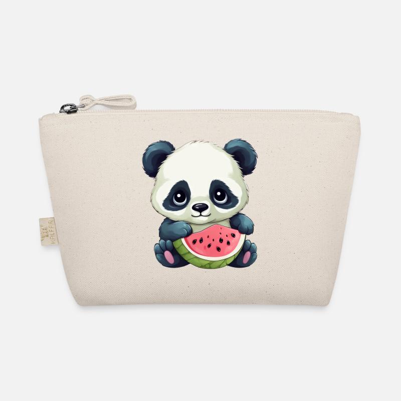 Süßes Panda mit Wassermelone - Bio-Täschchen - Natur