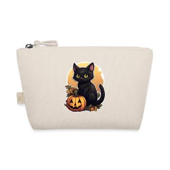 Chat noir d’Halloween en feuillage avec citrouille - Trousse biologique - nature - Devant