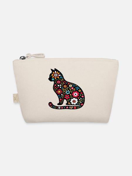 Silhouette de chat avec des fleurs - Trousse biologique - nature - Devant