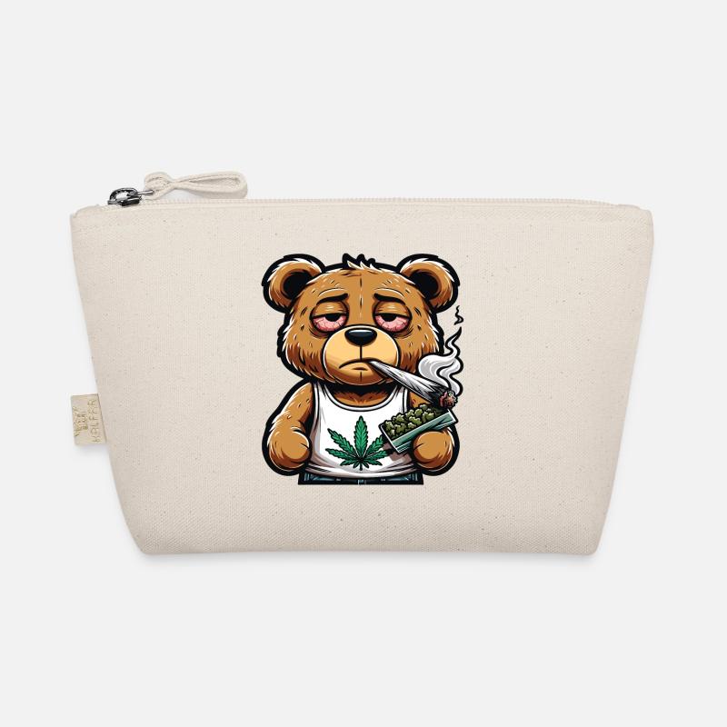 Bär raucht einen Cannabis-Joint Bio-Täschchen