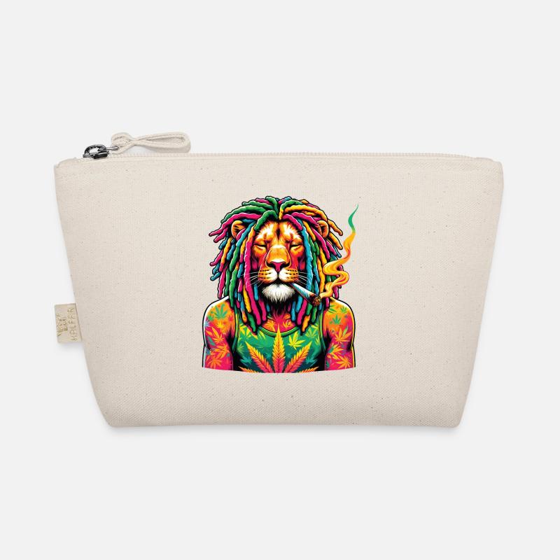 Ein Löwe mit Dreadlocks raucht einen Joint Bio-Täschchen