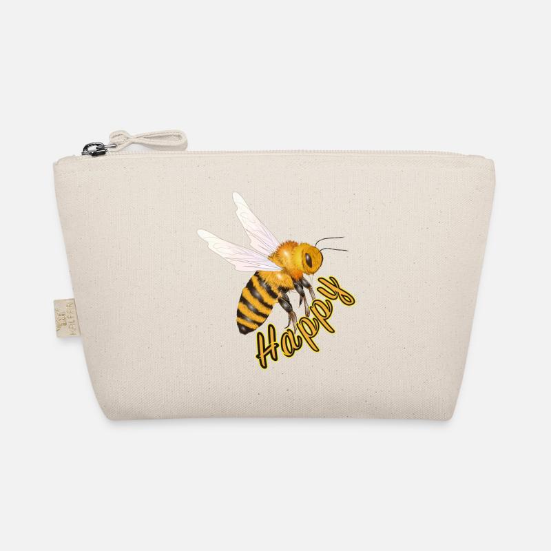 yellow Happy lettering with hand-drawn bee Organic Pouch