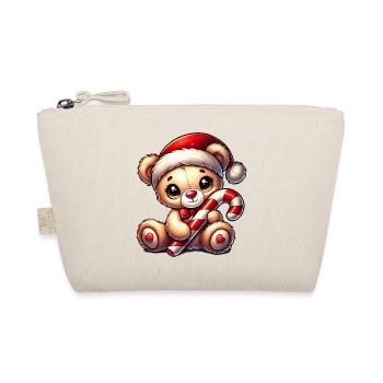 Teddy bear with candy cane – Sweet Christmas design - Organic Pouch - nature - Front