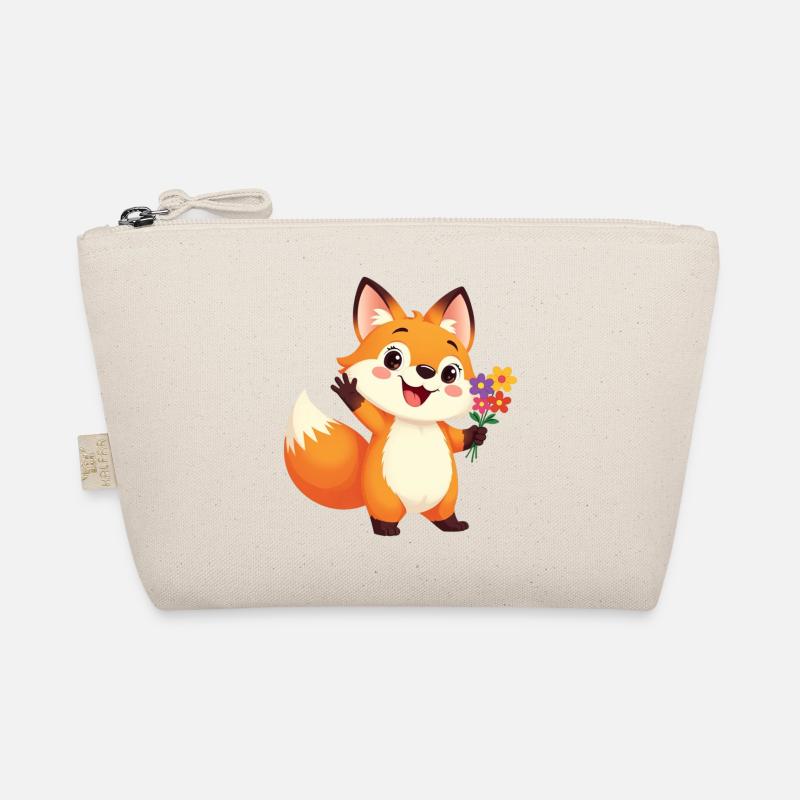 Renard de dessin animé joyeux avec bouquet de fleurs Trousse biologique