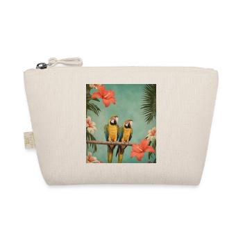 Two parrots on a branch with hibiscus flowers - Organic Pouch - nature - Front