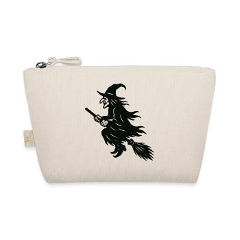 Halloween-Hexe auf Besen Silhouette - Bio-Täschchen - Natur - Vorne