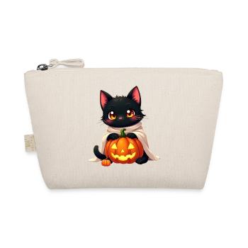 Halloween Katze mit Halloween Kürbis - Bio-Täschchen - Natur - Vorne