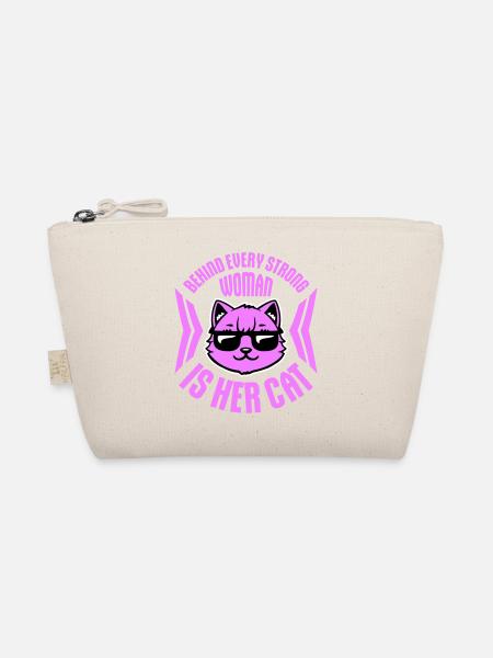 Behind Every Strong Woman Is Her Cat Spruch Katze - Bio-Täschchen - Natur - Vorne