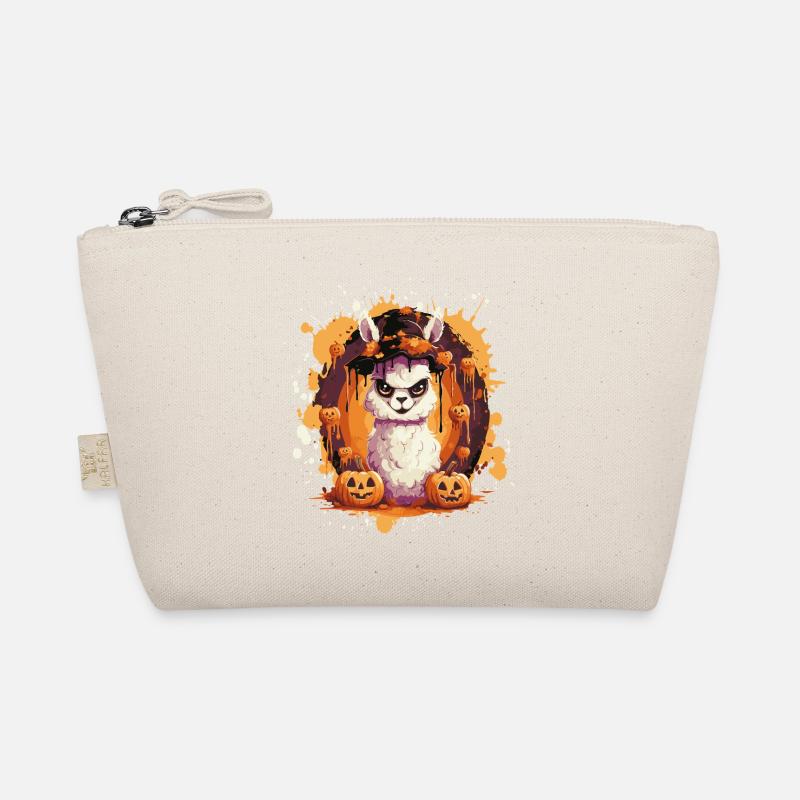 Halloween Llama im Kürbis-Splatter - Bio-Täschchen - Natur