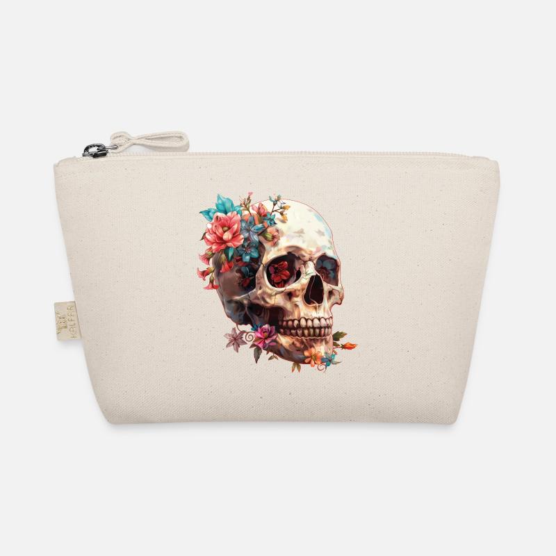 Totenkopf, Schädel mit Blumen Bio-Täschchen