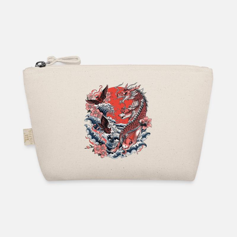 Koi, Wellen und Kirschblüte - Bio-Täschchen - Natur