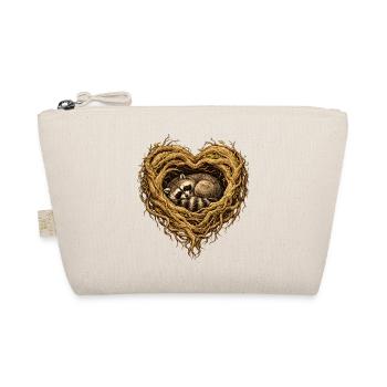 Sleeping raccoon in the root heart – forest motif - Organic Pouch - nature - Front