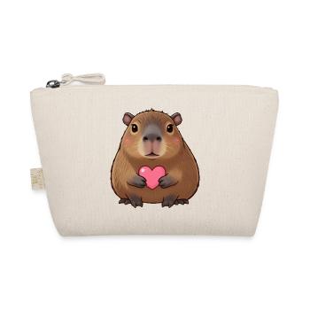Capybara Wasserschwein mit Herz Geschenk  - Bio-Täschchen - Natur - Vorne