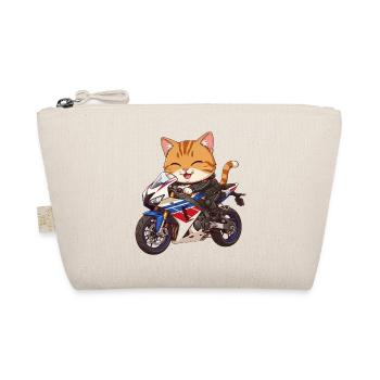 Katze auf Bike auf Motorrad  - Bio-Täschchen - Natur - Vorne