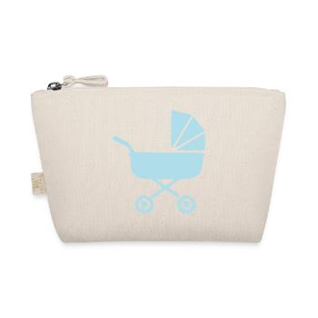 Blauer Kinderwagen Baby Geburt Geschenk  - Bio-Täschchen - Natur - Vorne