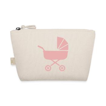Rosa Kinderwagen Baby Geburt Mädchen Geschenk  - Bio-Täschchen - Natur - Vorne