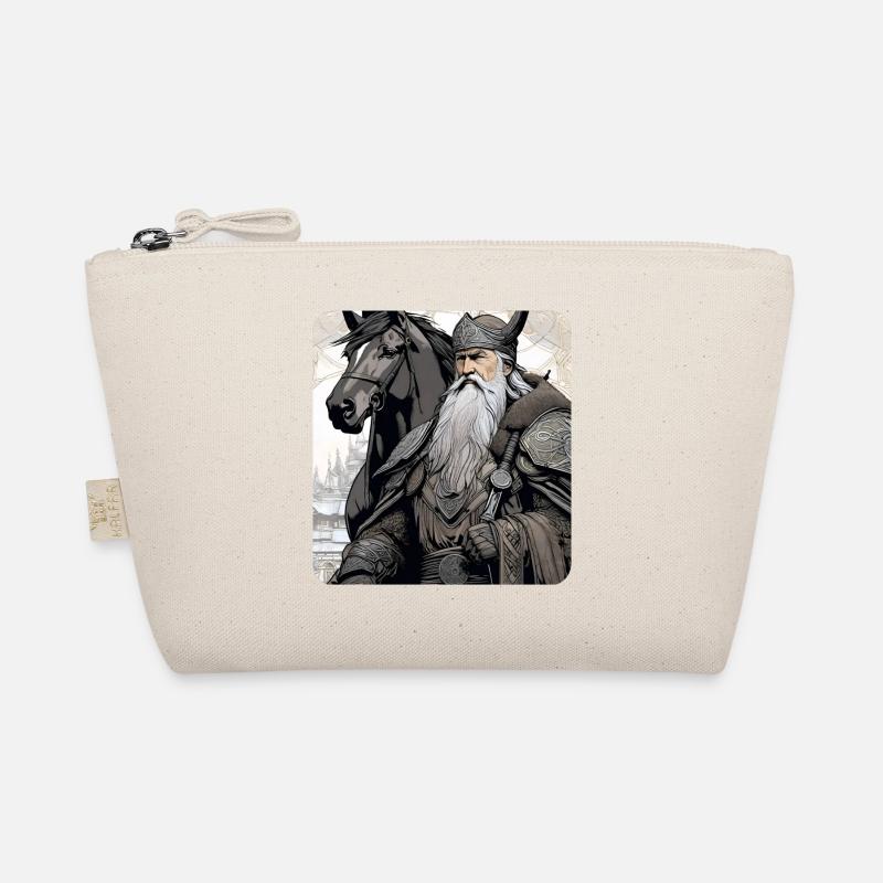 Stolzer Wikinger mit Pferd und Hörner Helm Bio-Täschchen