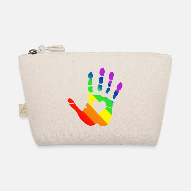 Lgbt Regenbogen Handabdruck mit Herz, Gay Pride - Bio-Täschchen - Natur