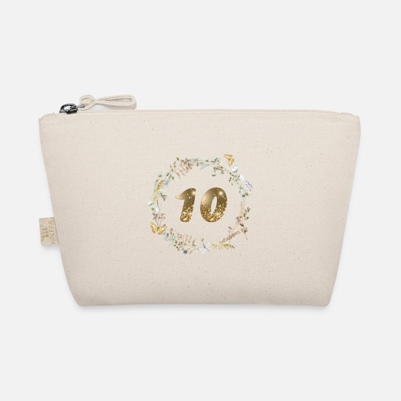 Zahl 10, Glitter, Boho-Kranz, personalisierbar Bio-Täschchen