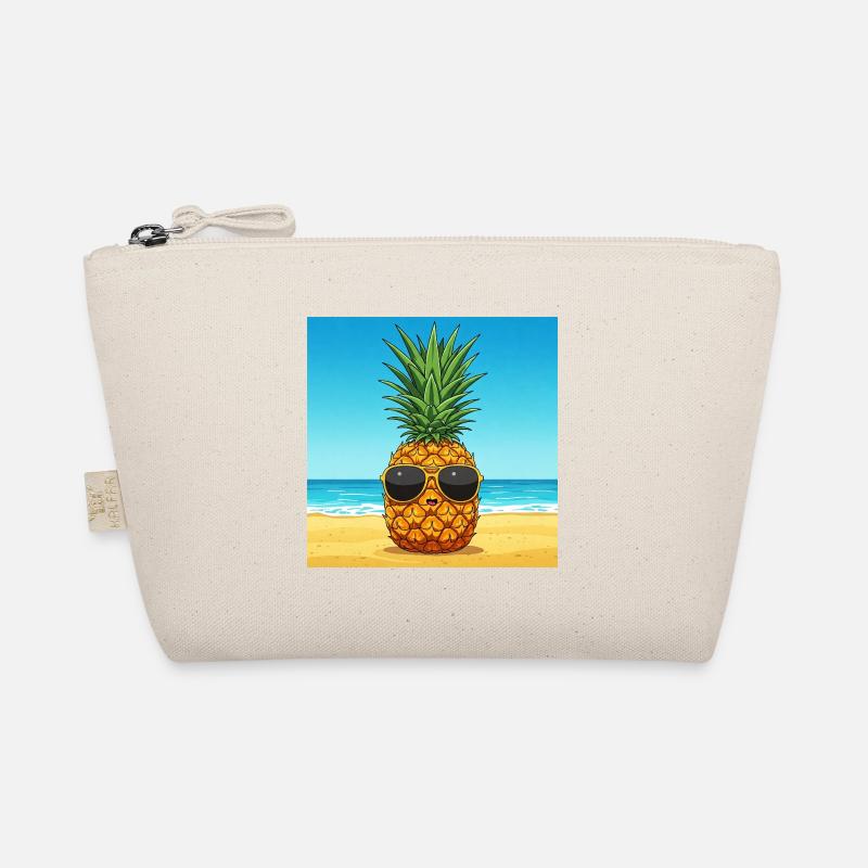 Ananas mit Sonnenbrille am Strand - Bio-Täschchen - Natur