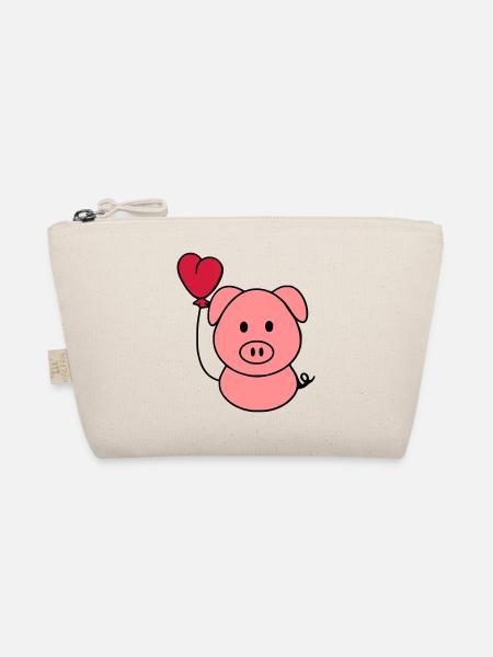 Schweinchen mit Herzballon - Bio-Täschchen - Natur - Vorne