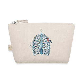 Caged Heart - Ribcage, Blossoms & Bird Surreal Art - Organic Pouch - nature - Front