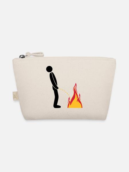 fire extinguish flames hot fire brigade logo in ste - Organic Pouch - nature - Front