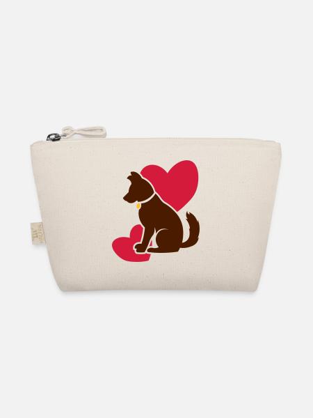 Cute dog with hearts / Niedlicher Hund mit Herzen - Bio-Täschchen - Natur