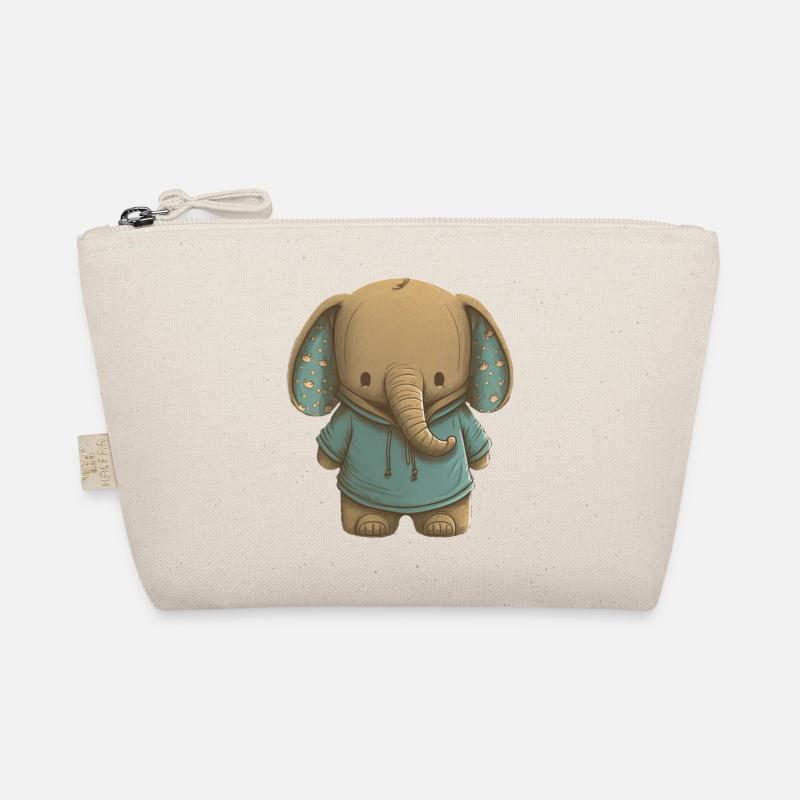 Süßer Elefant mit grünem Pullover für Kinder - Bio-Täschchen - Natur