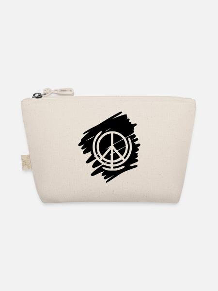 Peace Zeichen Zeichnung Frieden Skizze schwarz - Bio-Täschchen - Natur - Vorne