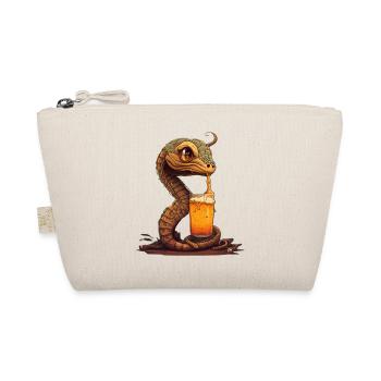 Cute Cool Snake with Beer Comic Illustration - Organic Pouch - nature - Front