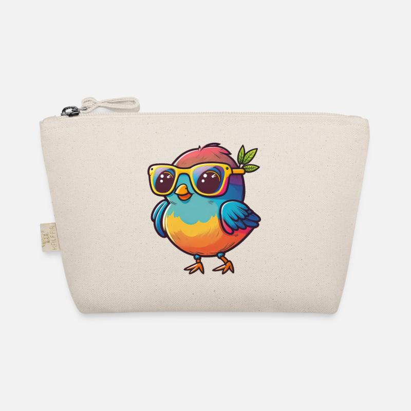 Kawaii Süßer glücklicher bunter Vogel mit Sonnenbrille - Bio-Täschchen - Natur