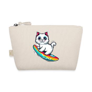 Weiße Katze auf buntem Surfboard - Bio-Täschchen - Natur - Vorne