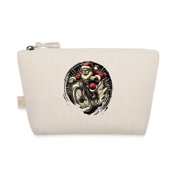 Santa Downhill Bicycle Christmas - Organic Pouch - nature - Front