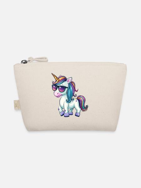 Einhorn Cool Sonnenbrille Einhörner Cartoon Comic - Bio-Täschchen - Natur - Vorne