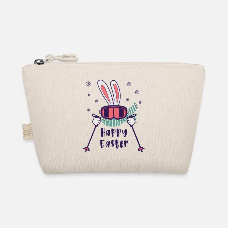 Happy Easter from Skiing Rabbit with ski poles Organic Pouch