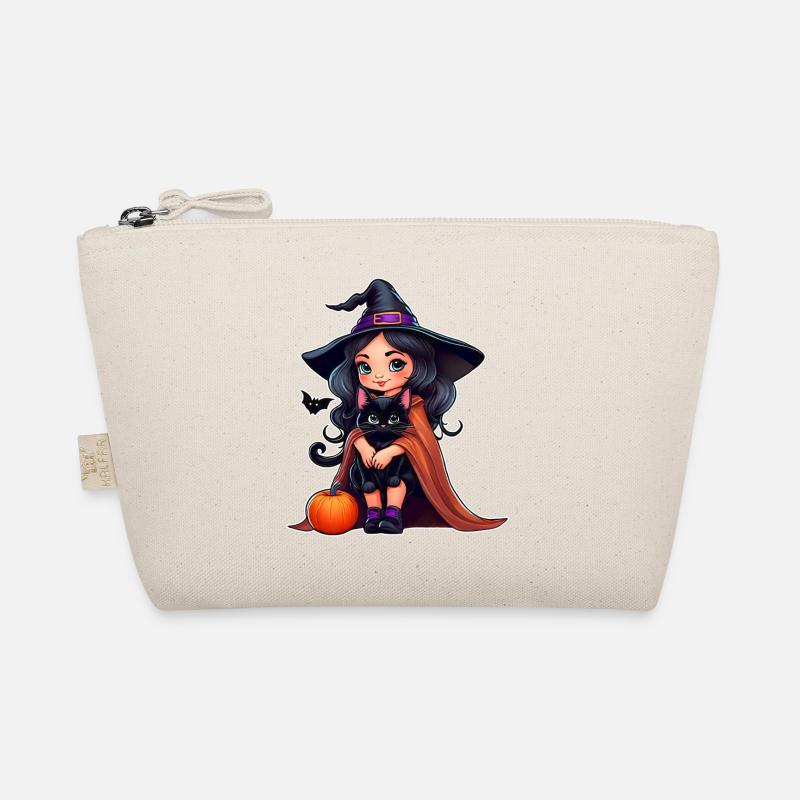 Sorcière mignonne avec chat noir et citrouille Trousse biologique