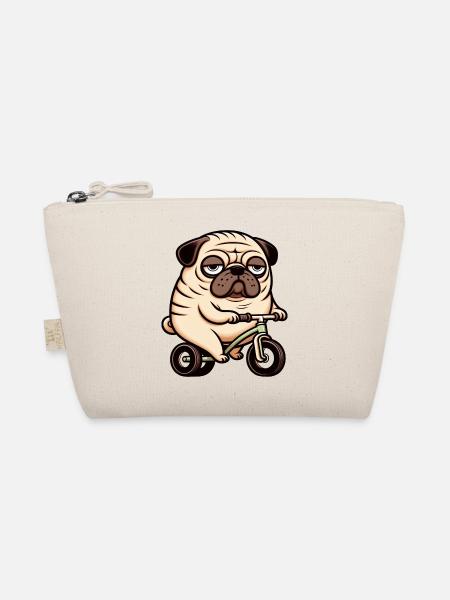 Funny Pug Dog on Bicycle Tricycle Balance Bike - Organic Pouch - nature - Front