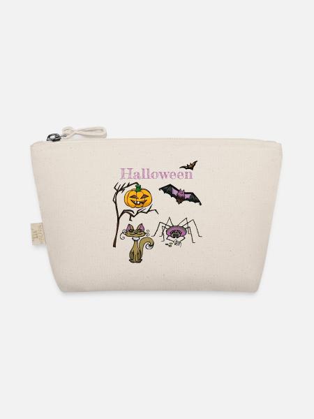 Halloween Kürbis und Fledermaus Design - Bio-Täschchen - Natur