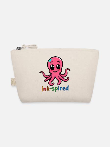 Rosa Oktopus Cartoon stehend mit ausgestreckten Armen - Bio-Täschchen - Natur - Vorne