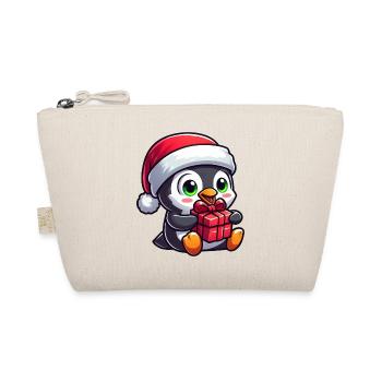 Weihnachtlicher Pinguin mit Weihnachtsmann und - Bio-Täschchen - Natur - Vorne
