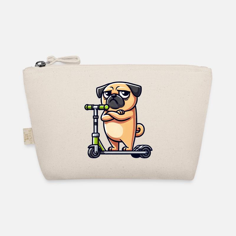 Hund Mops auf Roller Comic Cartoon Bio-Täschchen