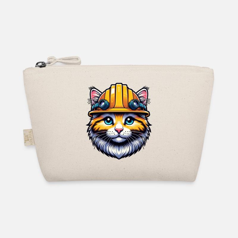 Baustellen Katze mit Helm ideal als Geschenk. - Bio-Täschchen - Natur