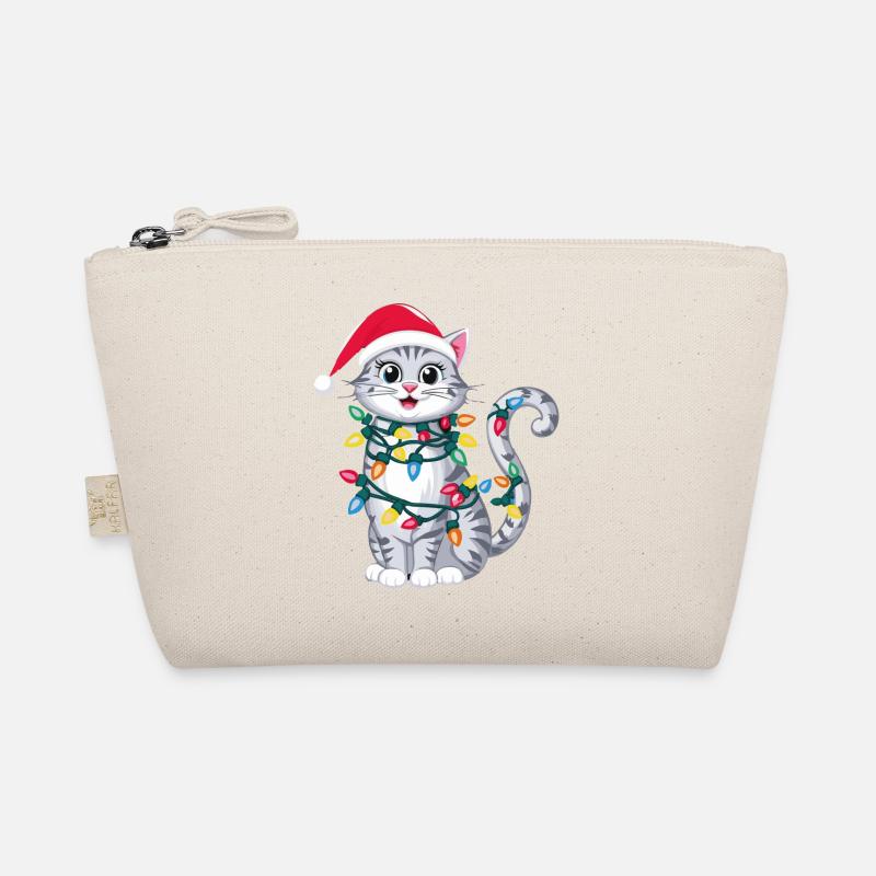 Weihnachtliche Katze mit Lichterkette und Weihnach Bio-Täschchen