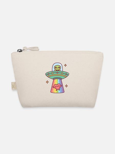 Funny Alien UFO Abducting Cute Heart - Organic Pouch - nature - Front