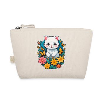 Chaton blanc à fleurs - Trousse biologique - nature - Devant