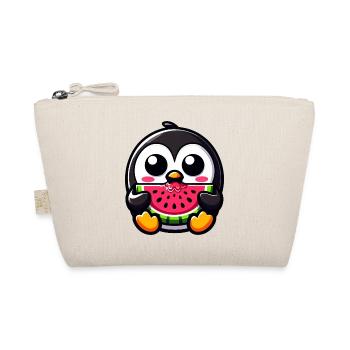 Niedlicher Pinguin mit Melone Chibi Frucht Süß  - Bio-Täschchen - Natur - Vorne